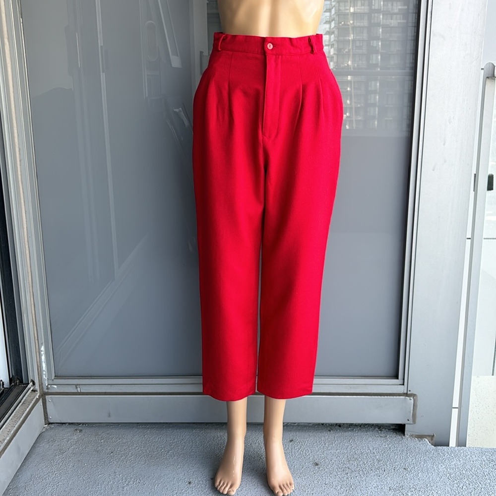 Vintage Red High-Waist Cropped Trousers
